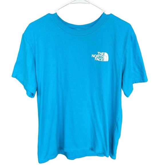 The North Face Shirt Men Large Blue Yellow Half Dome Logo Short Sleeve Exploring - Picture 2 of 10